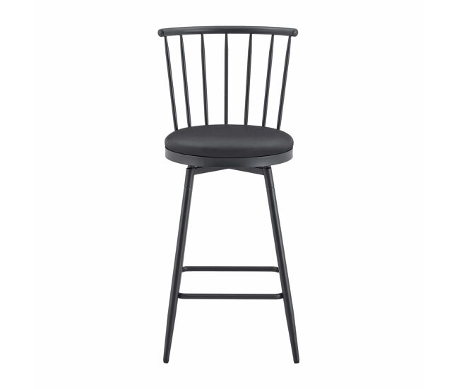 Taburete de bar 75 cm - estilo windsor industrial, asiento acolchado, estructura metálica, diseño vintage minimalista - negro