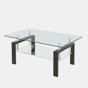 Mesa de centro 100 x 60 x 44 cm - Vidro temperado com prateleira transparente - Transparente