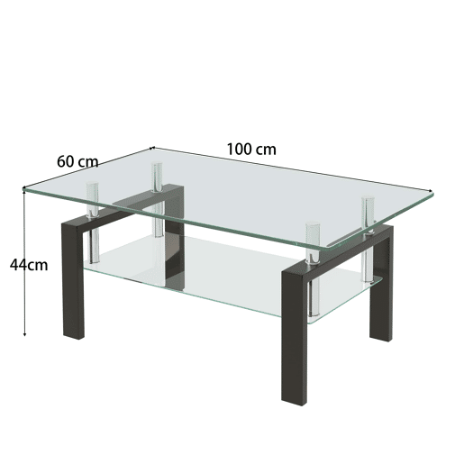 Mesa de centro 100 x 60 x 44 cm - Vidro temperado com prateleira transparente - Transparente Mesa de centro 100 x 60 x 44 cm - Vidro temperado com prateleira transparente - Transparente