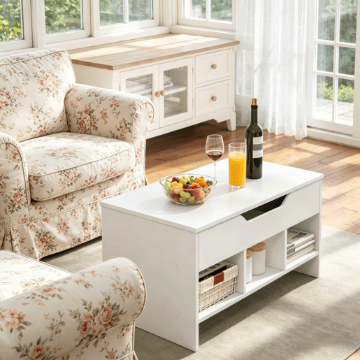 Mesa de centro - Tamanho compacto, mesa transformável multifuncional para sala de estar, secretária para computador - Branco Mesa de centro - Tamanho compacto, mesa transformável multifuncional para sala de estar, secretária para computador - Branco