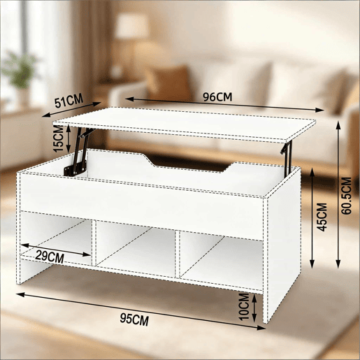 Mesa de centro - Tamanho compacto, mesa transformável multifuncional para sala de estar, secretária para computador - Branco Mesa de centro - Tamanho compacto, mesa transformável multifuncional para sala de estar, secretária para computador - Branco