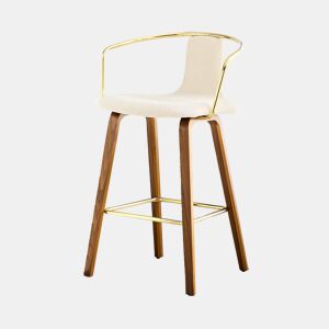 Bancos de bar com braços - Estofados em tecido Teddy e PU, pernas de madeira, apoio para os pés em metal, estilo nórdico moderno - Branco