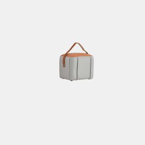 Banco otomano 31,5 x 24 x 29 cm - estofado com alça em couro PU, multifuncional para a sala de estar e o quarto - cinzento