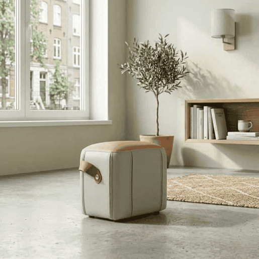 Banco otomano 31,5 x 24 x 29 cm - estofado com alça em couro PU, multifuncional para a sala de estar e o quarto - cinzento Banco otomano 31,5 x 24 x 29 cm - estofado com alça em couro PU, multifuncional para a sala de estar e o quarto - cinzento
