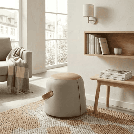 Banco de 34,5 cm - Pufe multifuncional com alça em couro PU, assento almofadado, apoio para os pés para a sala de estar e o quarto - Cinzento Banco de 34,5 cm - Pufe multifuncional com alça em couro PU, assento almofadado, apoio para os pés para a sala de estar e o quarto - Cinzento