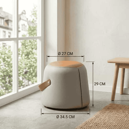 Banco de 34,5 cm - Pufe multifuncional com alça em couro PU, assento almofadado, apoio para os pés para a sala de estar e o quarto - Cinzento Banco de 34,5 cm - Pufe multifuncional com alça em couro PU, assento almofadado, apoio para os pés para a sala de estar e o quarto - Cinzento