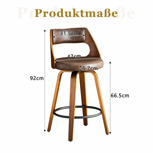 Bancos de bar de 92 cm - Conjunto de 2, encosto, estrutura em madeira, assento em PU - Castanho Bancos de bar de 92 cm - Conjunto de 2, encosto, estrutura em madeira, assento em PU - Castanho