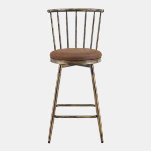 Banco de bar Windsor de 39 cm - assento almofadado, estilo industrial vintage, estrutura metálica para cozinha e bar - Castanho