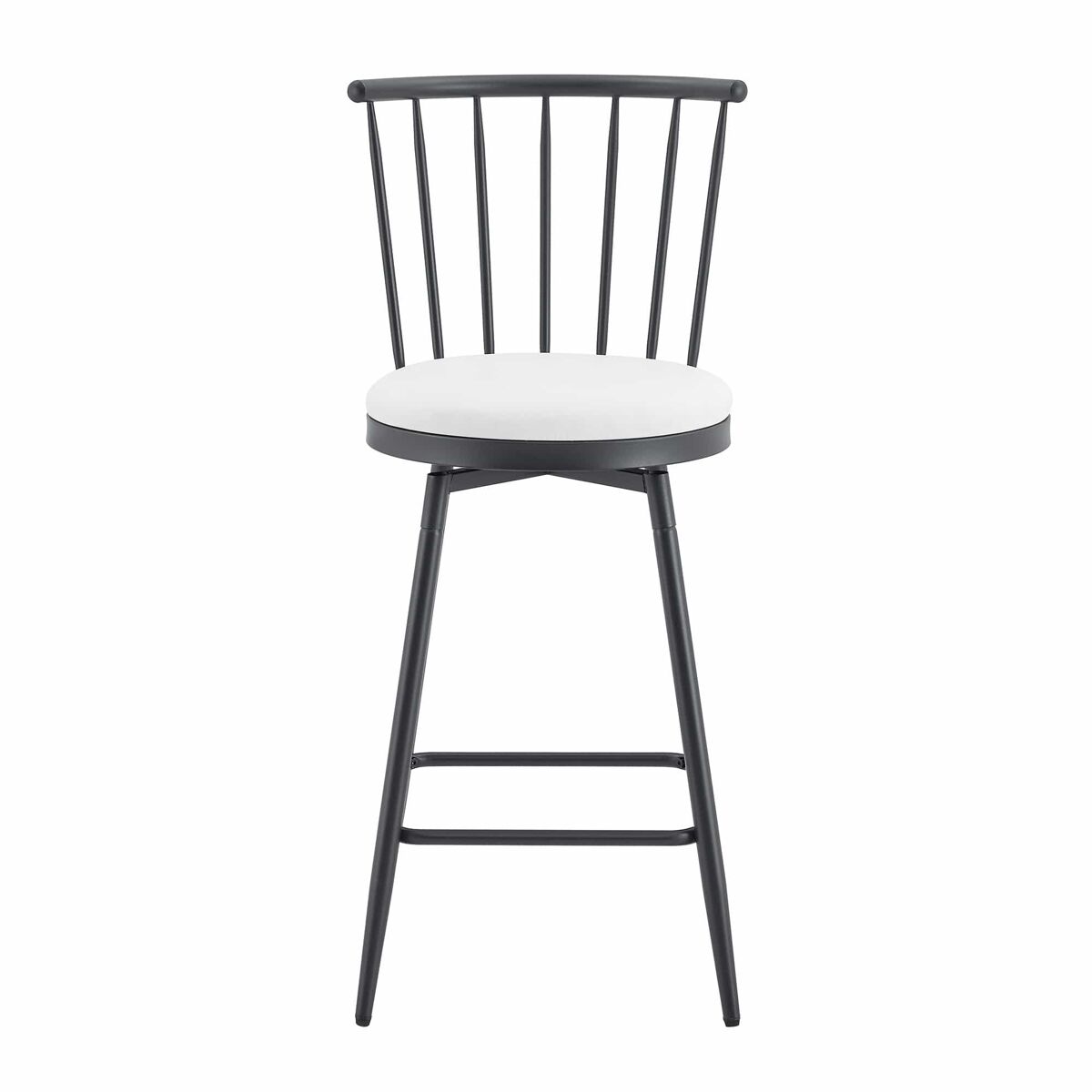 Taburete de bar 39x39x96 cm - estilo windsor, estructura metálica, asiento acolchado, diseño industrial vintage minimalista - blanco