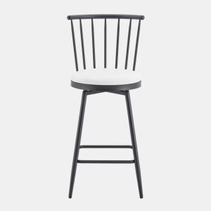 Banco de bar 39x39x96 cm - Estilo Windsor, estrutura metálica, assento almofadado, design industrial vintage minimalista - Branco