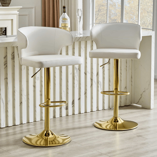 Bancos de bar 49,7 x 45 x 110 cm - Ajustáveis em altura, giratórios a 360°, com encosto e apoio para os pés - Branco