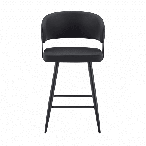 Cadeira de jantar de 46 cm - estofada, com encosto e braços, estilo minimalista e moderno Mid-Century - preta
