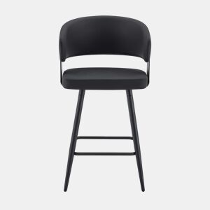 Cadeira de jantar de 46 cm - estofada, com encosto e braços, estilo minimalista e moderno Mid-Century - preta