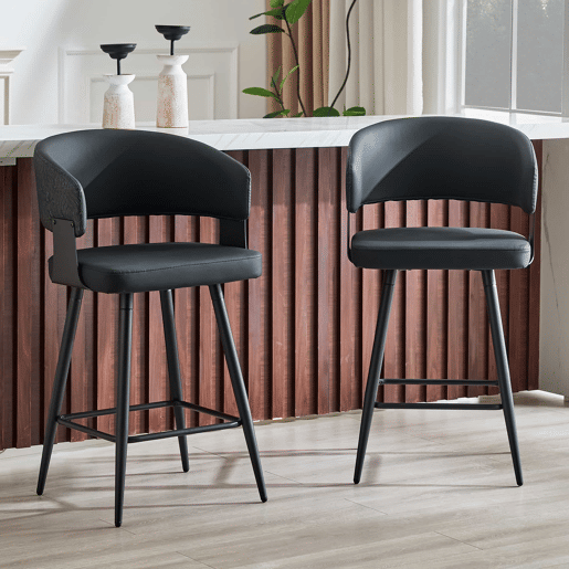 Cadeira de jantar de 46 cm - estofada, com encosto e braços, estilo minimalista e moderno Mid-Century - preta