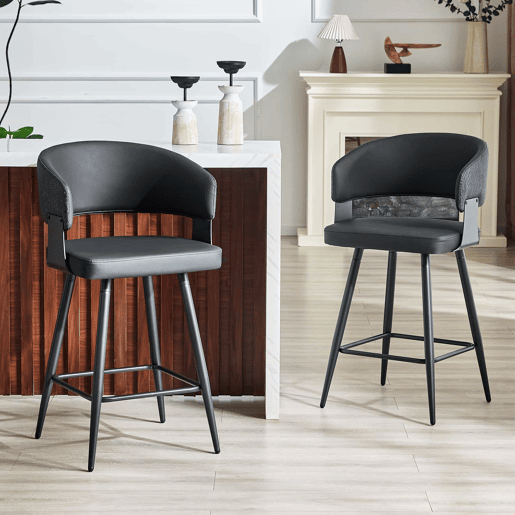 Cadeira de jantar de 46 cm - estofada, com encosto e braços, estilo minimalista e moderno Mid-Century - preta