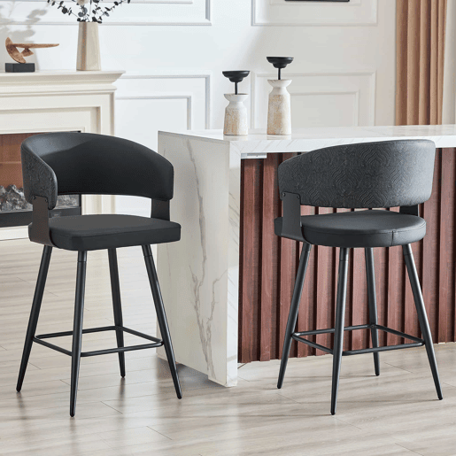 Cadeira de jantar de 46 cm - estofada, com encosto e braços, estilo minimalista e moderno Mid-Century - preta