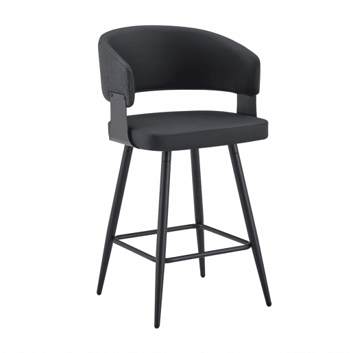 Cadeira de jantar de 46 cm - estofada, com encosto e braços, estilo minimalista e moderno Mid-Century - preta