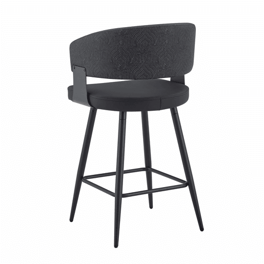 Cadeira de jantar de 46 cm - estofada, com encosto e braços, estilo minimalista e moderno Mid-Century - preta