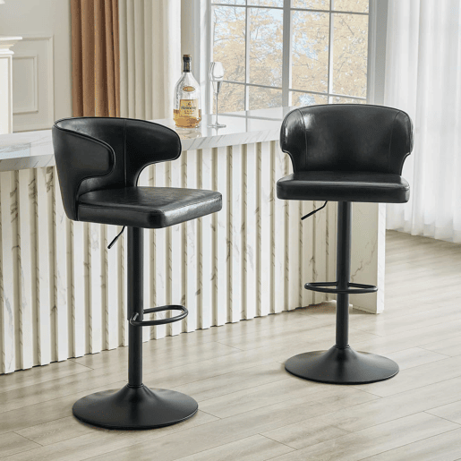 Bancos de bar, 2 unidades - Altura ajustável, rotação de 360°, com encosto e apoio para os pés - Preto Bancos de bar, 2 unidades - Altura ajustável, rotação de 360°, com encosto e apoio para os pés - Preto