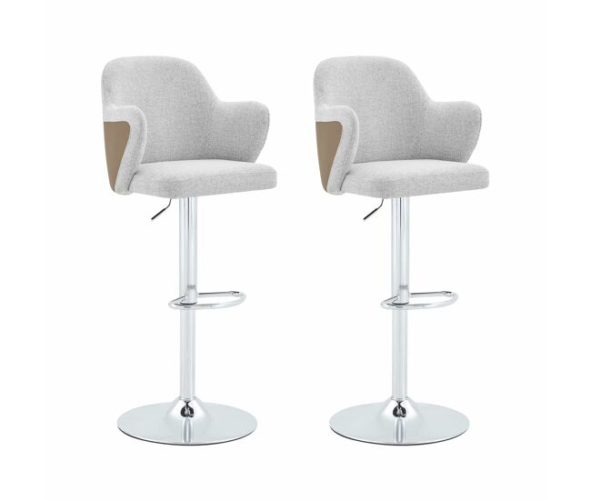 Taburetes de bar regulables 2 unidades - giratorios 360°, altura ajustable con respaldo y reposabrazos acolchados para cocina y restaurante - gris y