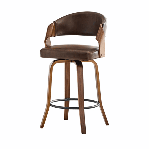 Bancos de bar de 95 cm - Conjunto de 2, com encosto, estrutura em madeira e assento em PU - Castanho Bancos de bar de 95 cm - Conjunto de 2, com encosto, estrutura em madeira e assento em PU - Castanho