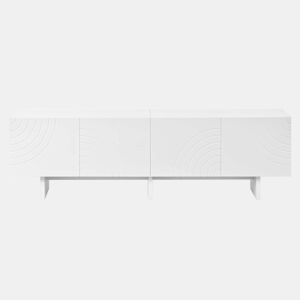 Móvel de televisão - 4 portas com padrão geométrico em arco, frentes com relevo decorativo, divisória central e amplo espaço de arrumação - branco