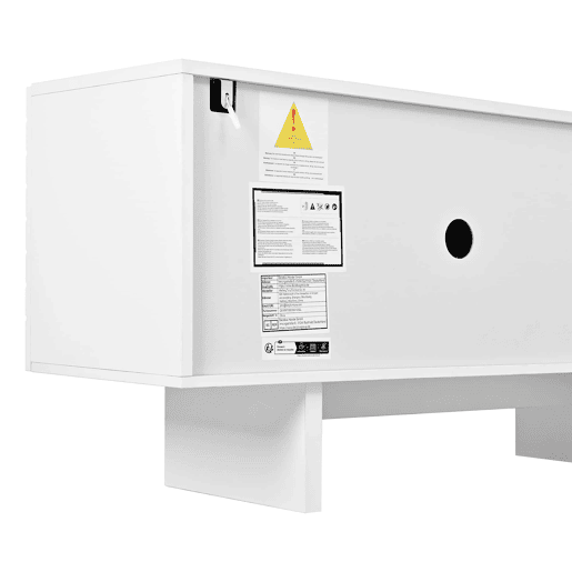 Móvel de televisão - 4 portas com padrão geométrico em arco, frentes com relevo decorativo, divisória central e amplo espaço de arrumação - branco Móvel de televisão - 4 portas com padrão geométrico em arco, frentes com relevo decorativo, divisória central e amplo espaço de arrumação - branco