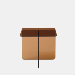 Mesa auxiliar de vidro de 45 cm - Vidro temperado curvo transparente, mesa de sofá - Castanho