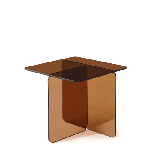 Mesa auxiliar de vidro de 45 cm - Vidro temperado curvo transparente, mesa de sofá - Castanho Mesa auxiliar de vidro de 45 cm - Vidro temperado curvo transparente, mesa de sofá - Castanho