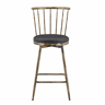 Banco de bar de 39 cm - Estilo Windsor industrial com estrutura metálica e assento almofadado vintage para cozinha e restaurante - Preto e castanho