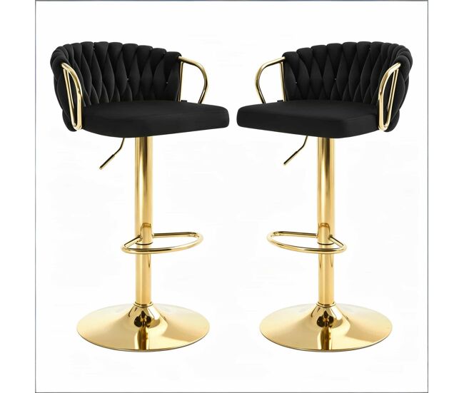 Taburetes altos - cómodos con cojín acolchado y respaldo, estilo elegante para cocina y bar, set de 2 - negro