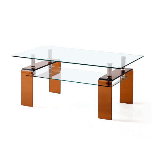 Mesa de centro de vidro 100 x 55 x 45 cm - vidro temperado com pés de vidro castanho - transparente Mesa de centro de vidro 100 x 55 x 45 cm - vidro temperado com pés de vidro castanho - transparente
