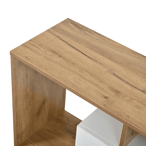 Móvel de TV 180 x 30 x 49 cm - 2 portas basculantes, 1 porta de batente, 3 prateleiras abertas - Branco e madeira natural Móvel de TV 180 x 30 x 49 cm - 2 portas basculantes, 1 porta de batente, 3 prateleiras abertas - Branco e madeira natural