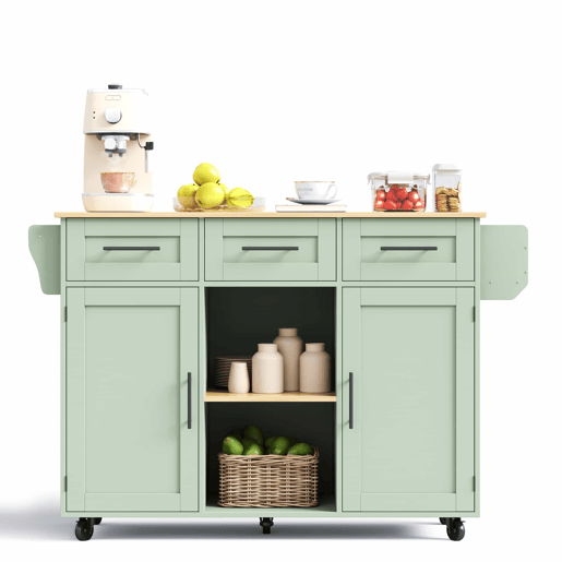 Carrinho de cozinha 139 x 46 x 91,5 cm u2013 bancada dobrável, porta de arrumação, com rodas e pés em madeira maciça u2013 verde antigo Carrinho de cozinha 139 x 46 x 91,5 cm u2013 bancada dobrável, porta de arrumação, com rodas e pés em madeira maciça u2013 verde antigo