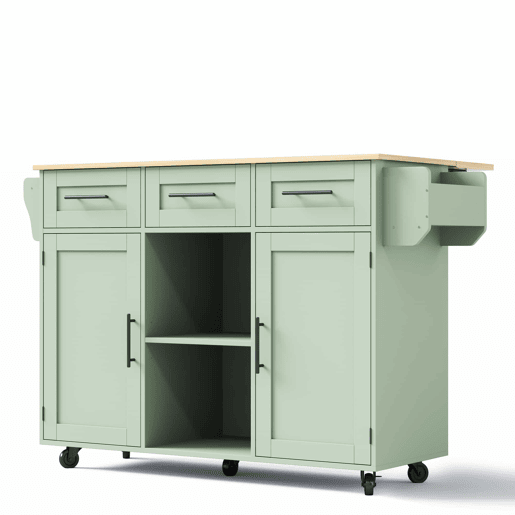 Carrinho de cozinha 139 x 46 x 91,5 cm u2013 bancada dobrável, porta de arrumação, com rodas e pés em madeira maciça u2013 verde antigo Carrinho de cozinha 139 x 46 x 91,5 cm u2013 bancada dobrável, porta de arrumação, com rodas e pés em madeira maciça u2013 verde antigo