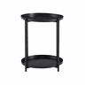 Mesa auxiliar redonda 42x52 cm - 2 níveis com estrutura metálica, prateleira de arrumação, estilo nórdico moderno - Preto