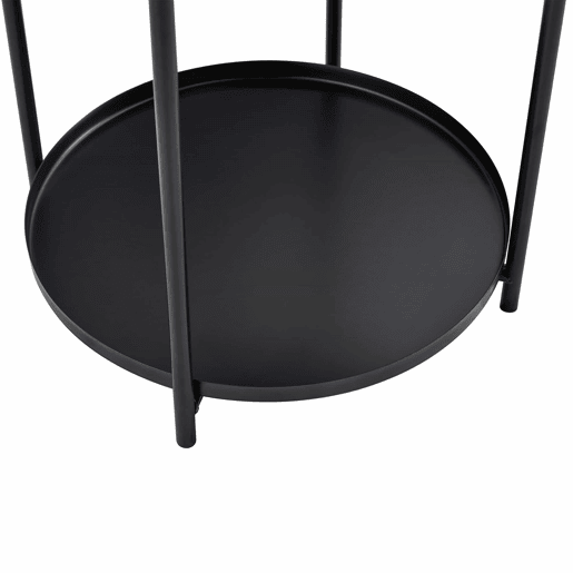 Mesa auxiliar redonda 42x52 cm - 2 níveis com estrutura metálica, prateleira de arrumação, estilo nórdico moderno - Preto