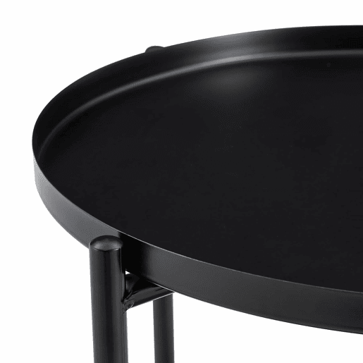 Mesa auxiliar redonda 42x52 cm - 2 níveis com estrutura metálica, prateleira de arrumação, estilo nórdico moderno - Preto