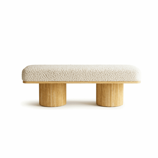 Banco estofado de 122 cm u2014 estofamento em pelúcia Teddy com base em madeira maciça para o quarto e a entrada u2014 natural Banco estofado de 122 cm u2014 estofamento em pelúcia Teddy com base em madeira maciça para o quarto e a entrada u2014 natural