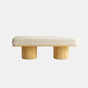 Banco estofado de 122 cm u2014 estofamento em pelúcia Teddy com base em madeira maciça para o quarto e a entrada u2014 natural