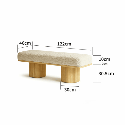 Banco estofado de 122 cm u2014 estofamento em pelúcia Teddy com base em madeira maciça para o quarto e a entrada u2014 natural Banco estofado de 122 cm u2014 estofamento em pelúcia Teddy com base em madeira maciça para o quarto e a entrada u2014 natural