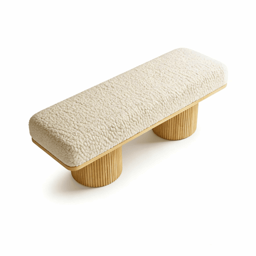 Banco estofado de 122 cm u2014 estofamento em pelúcia Teddy com base em madeira maciça para o quarto e a entrada u2014 natural Banco estofado de 122 cm u2014 estofamento em pelúcia Teddy com base em madeira maciça para o quarto e a entrada u2014 natural