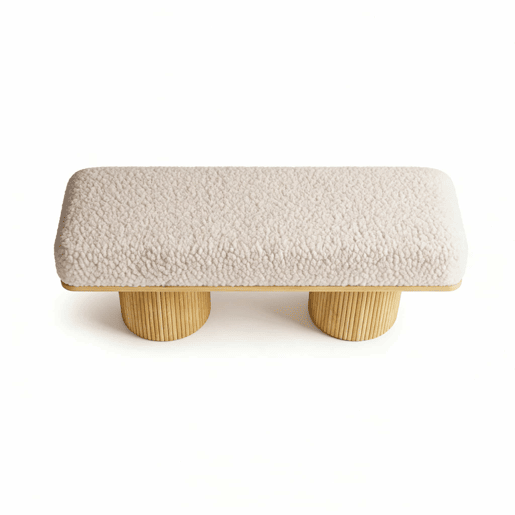 Banco estofado de 122 cm u2014 estofamento em pelúcia Teddy com base em madeira maciça para o quarto e a entrada u2014 natural Banco estofado de 122 cm u2014 estofamento em pelúcia Teddy com base em madeira maciça para o quarto e a entrada u2014 natural