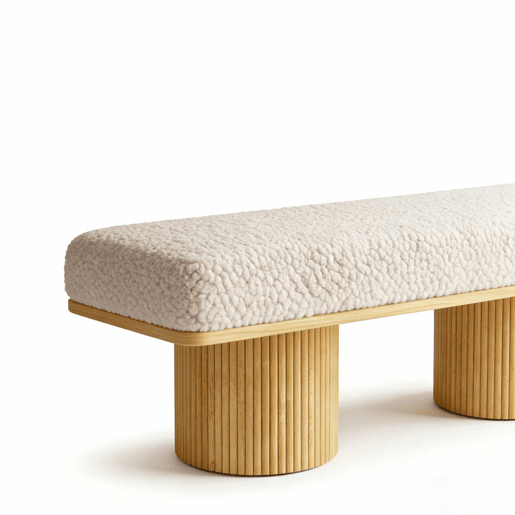 Banco estofado de 122 cm u2014 estofamento em pelúcia Teddy com base em madeira maciça para o quarto e a entrada u2014 natural Banco estofado de 122 cm u2014 estofamento em pelúcia Teddy com base em madeira maciça para o quarto e a entrada u2014 natural