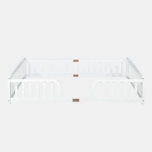 Cama infantil 140x200 cm - em madeira de pinho, com grades de segurança e acesso central - Branca
