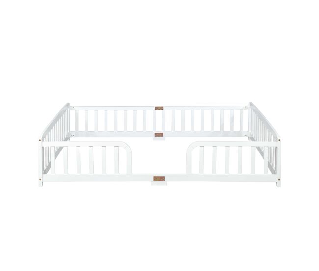 Cama infantil 140x200 cm - de madera de pino con barandillas de seguridad y entrada central - blanco