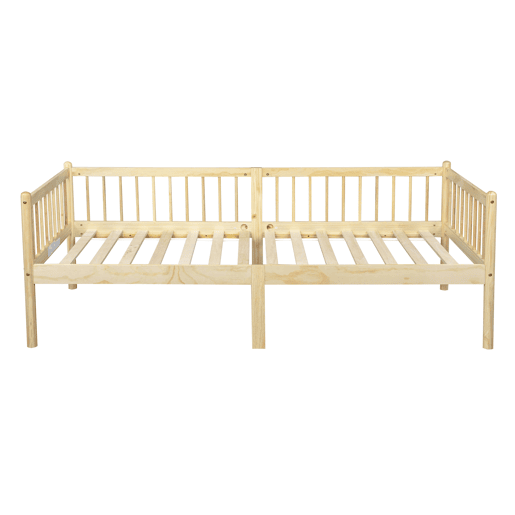 Cama-cesto 90x200 cm - Sofá-cama em madeira de pinho com grades em 3 lados e 14 ripas - Natural