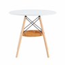 Mesa de jantar redonda Ø80 cm - tampo em MDF com pernas em madeira maciça e prateleira de arrumação em vime - branco e madeira