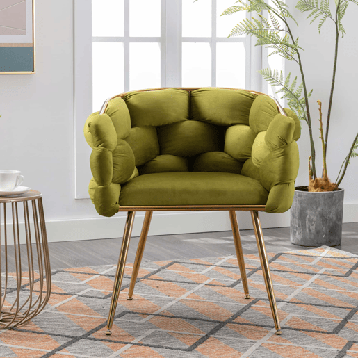 Poltrona auxiliar 58x59x69 cm - moderna, com estrutura metálica e estofamento confortável, para o quarto, sala de estar e sala de jantar - verde-oliva Poltrona auxiliar 58x59x69 cm - moderna, com estrutura metálica e estofamento confortável, para o quarto, sala de estar e sala de jantar - verde-oliva