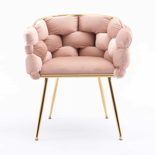 Poltrona auxiliar 58x59x69 cm - Moderna, com estrutura metálica e estofo elegante, para o quarto e a sala - Rosa